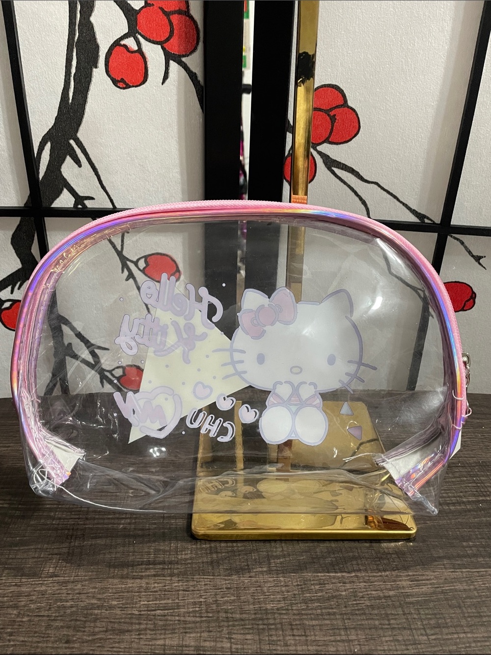 Hello Kitty Clear Cosmetic Bag with Pink Trim and Purple Graphic - Picture 3 of 4
